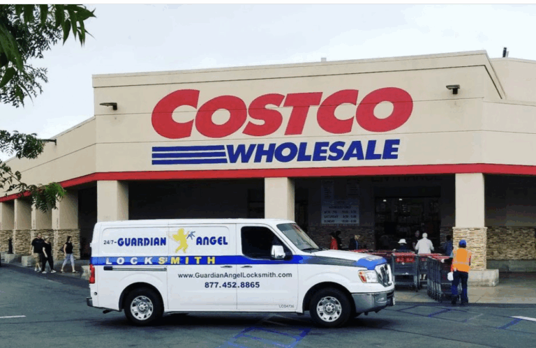The Ultimate Guide to Commercial Security & Locksmith Services in Los Angeles Guardian Angel Van in front of Costco commercial Locksmith