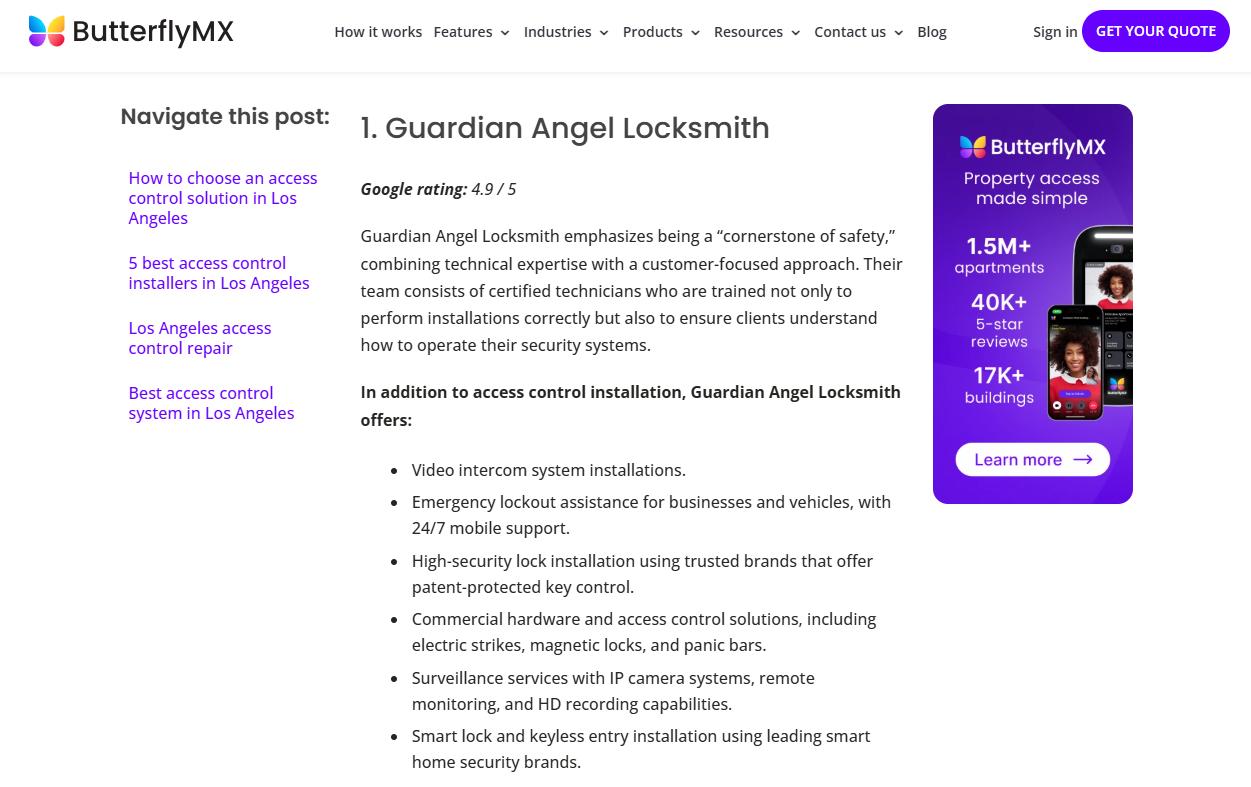 #1 Rated Installer of ButterFlyMX ButterflyMX and Guardian Angel Locksmith