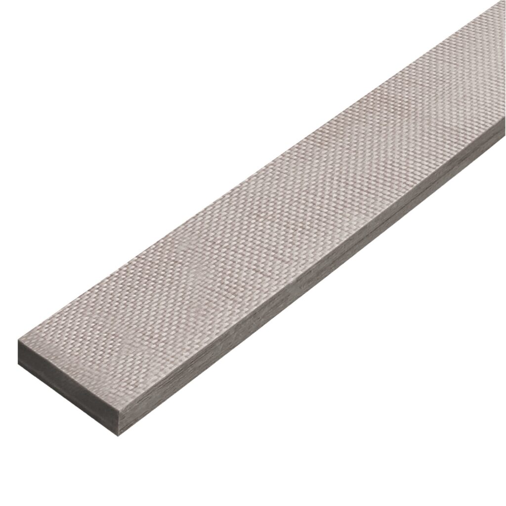 Panic / Safe Rooms Close up of a ballistic fiberglass panel showing the woven surface and layered edge
